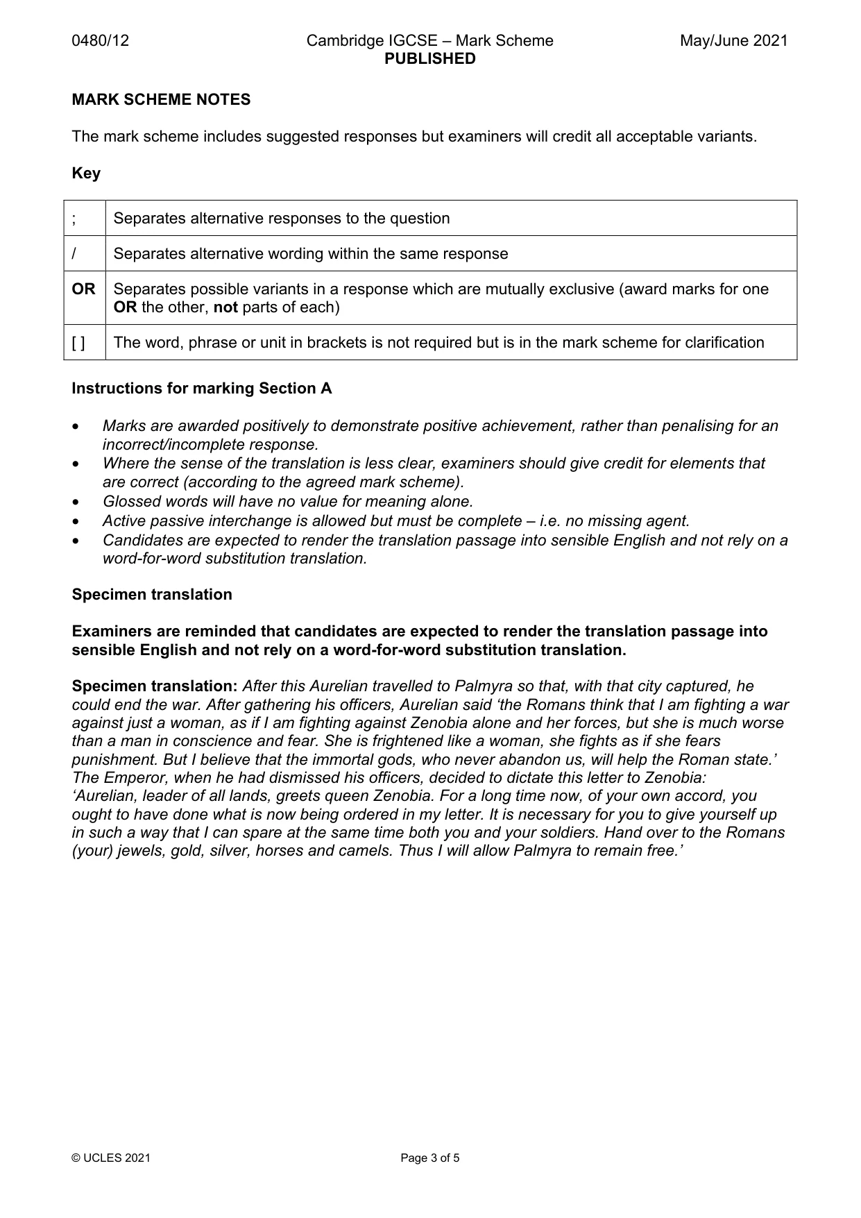 Mark scheme, page 3 of 5