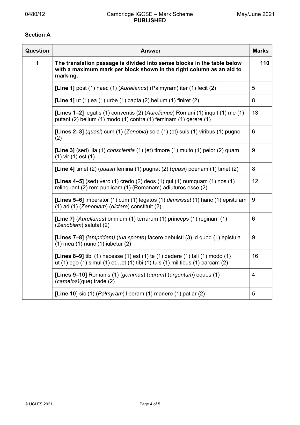 Mark scheme, page 4 of 5