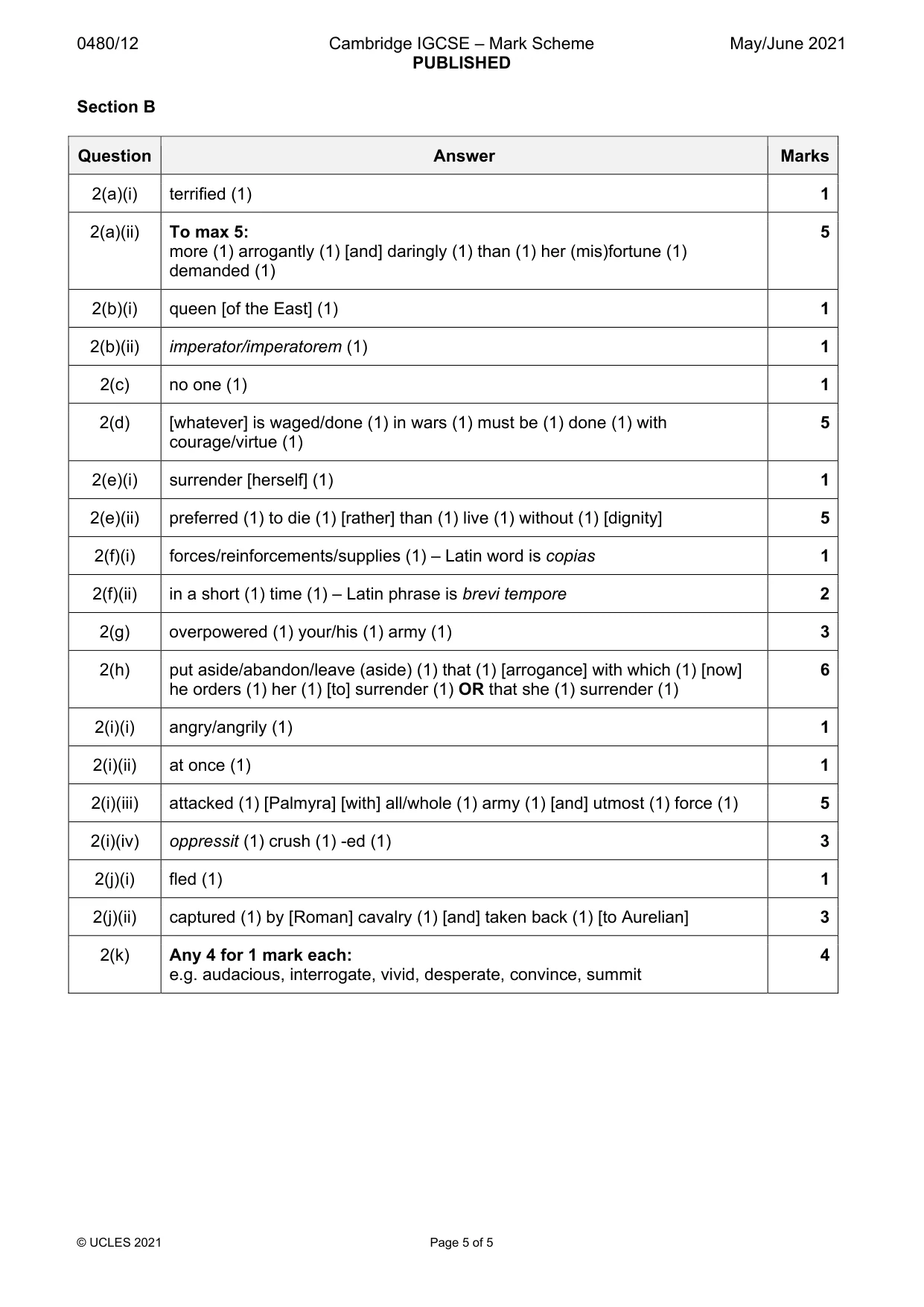 Mark scheme, page 5 of 5