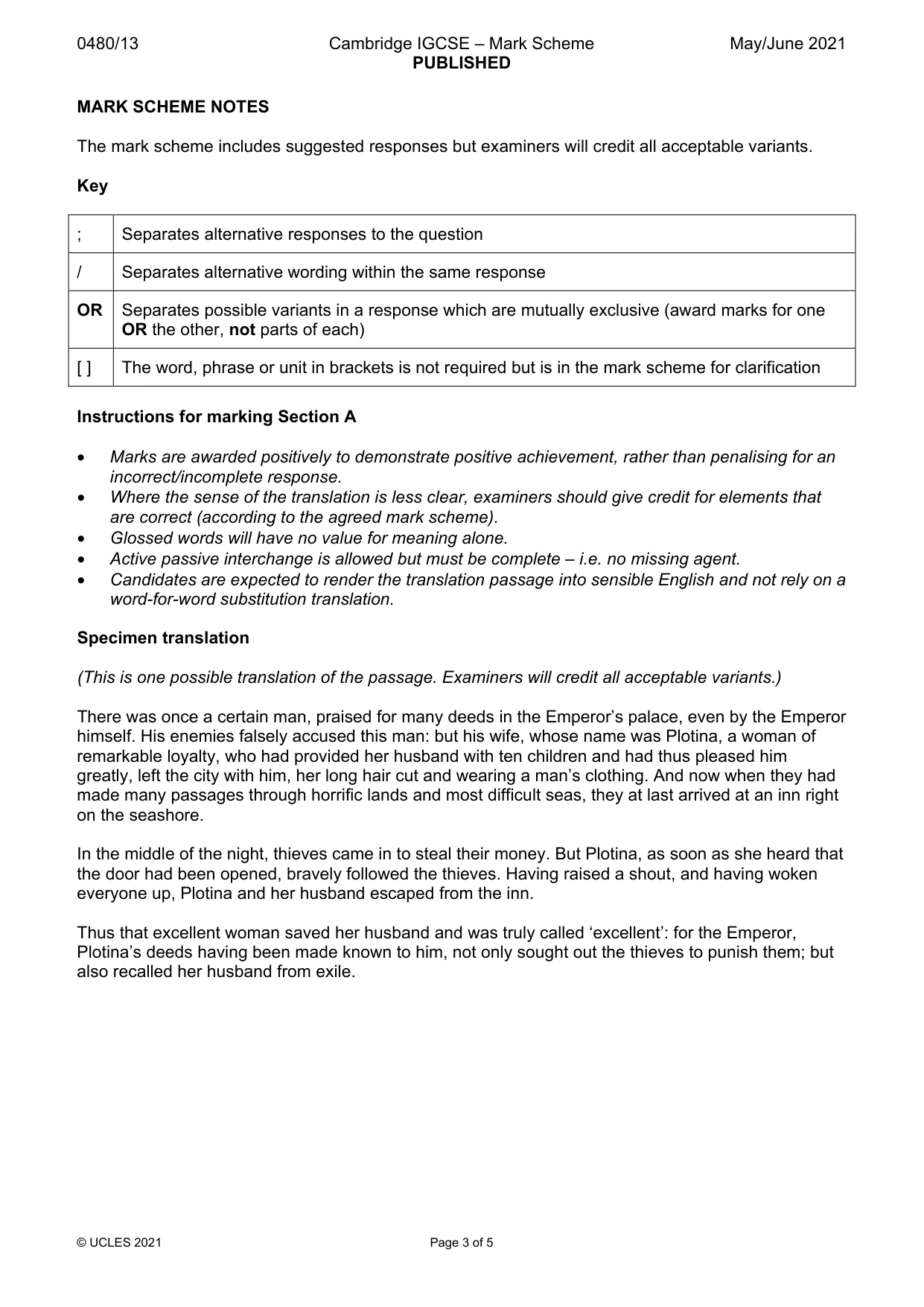 Mark scheme, page 3 of 5