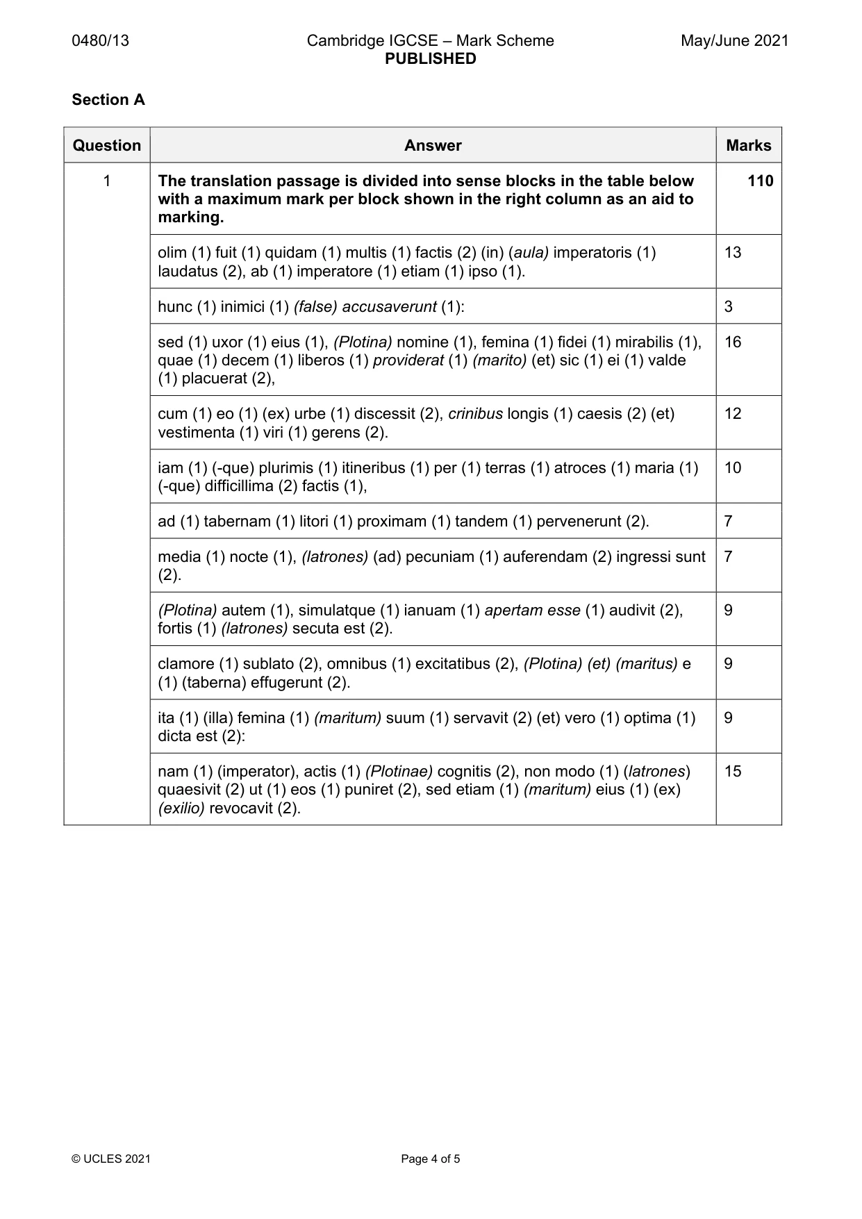 Mark scheme, page 4 of 5