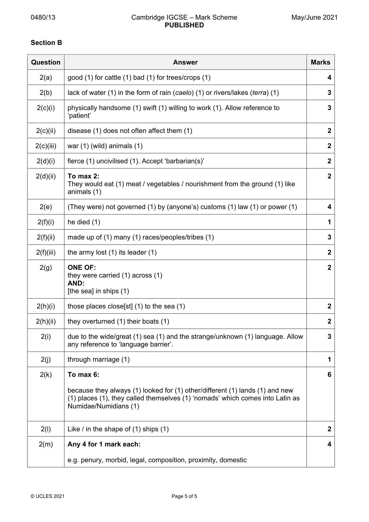 Mark scheme, page 5 of 5