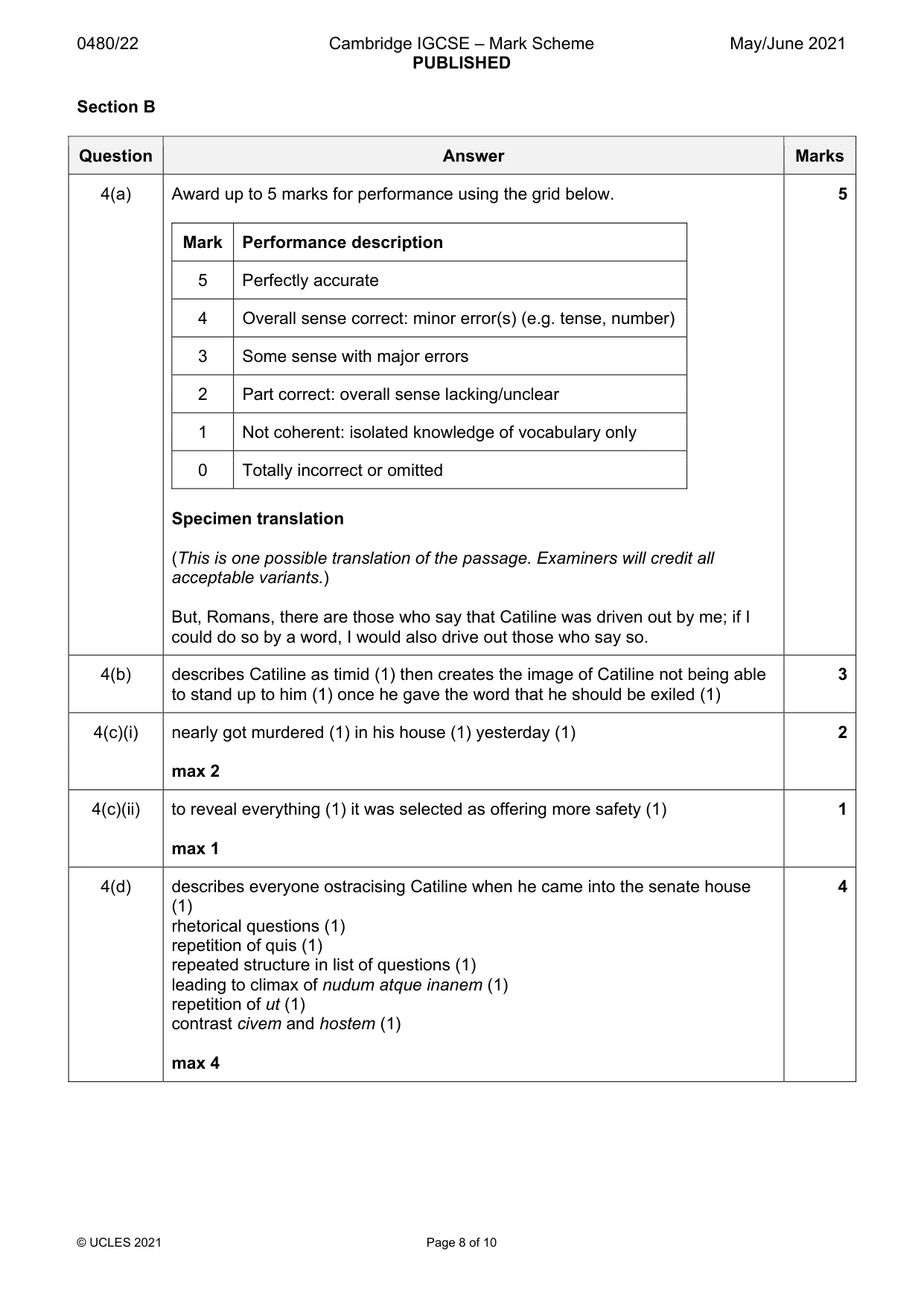 Mark scheme, page 8 of 10