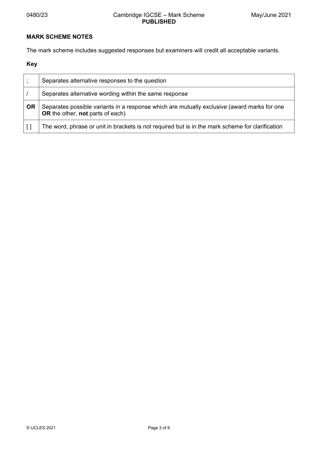 Mark scheme, page 3 of 9