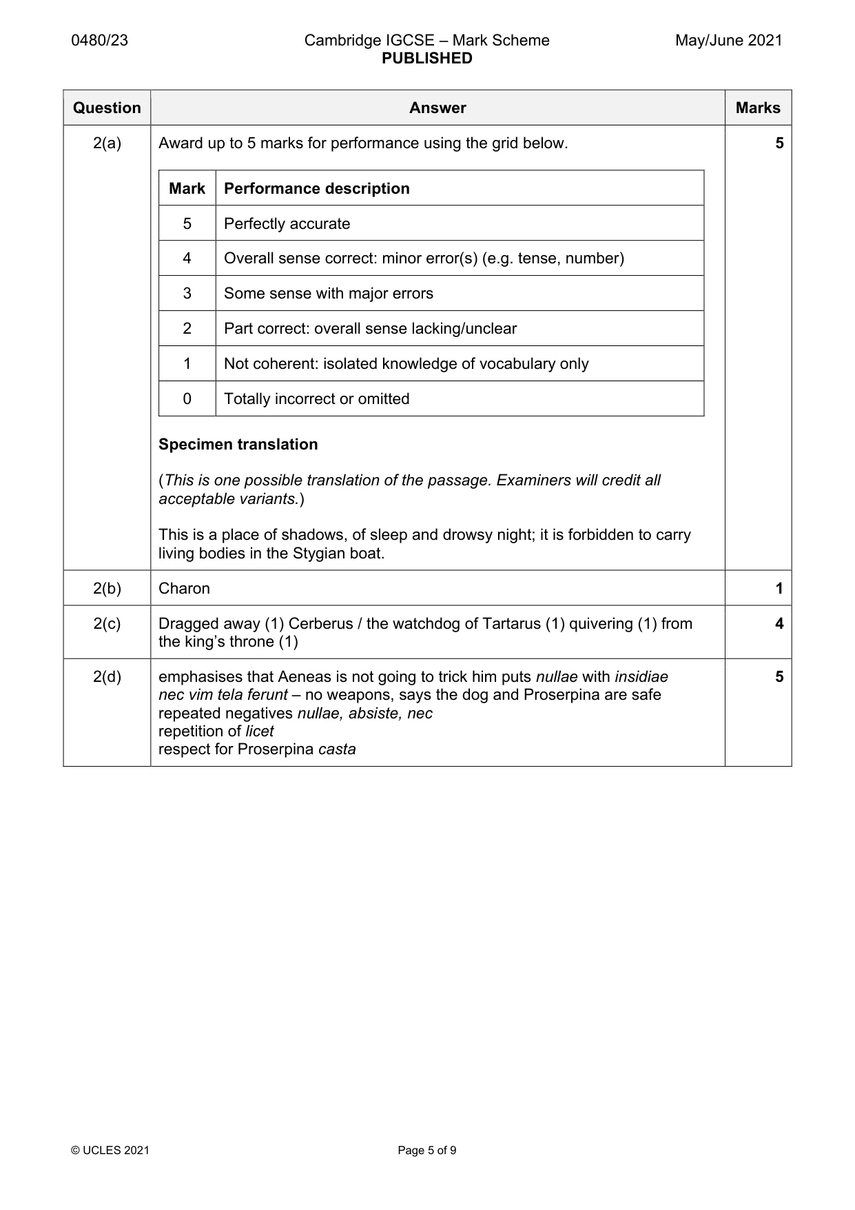 Mark scheme, page 5 of 9