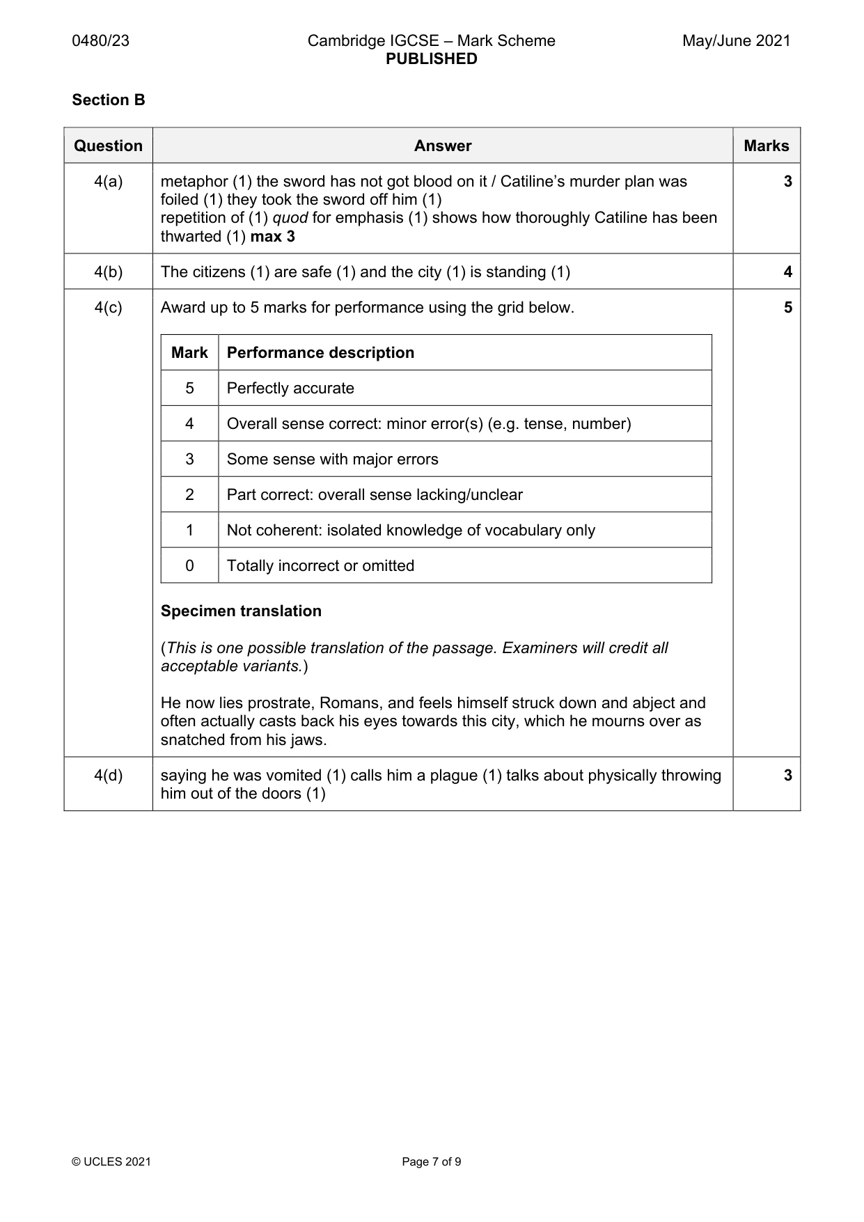 Mark scheme, page 7 of 9