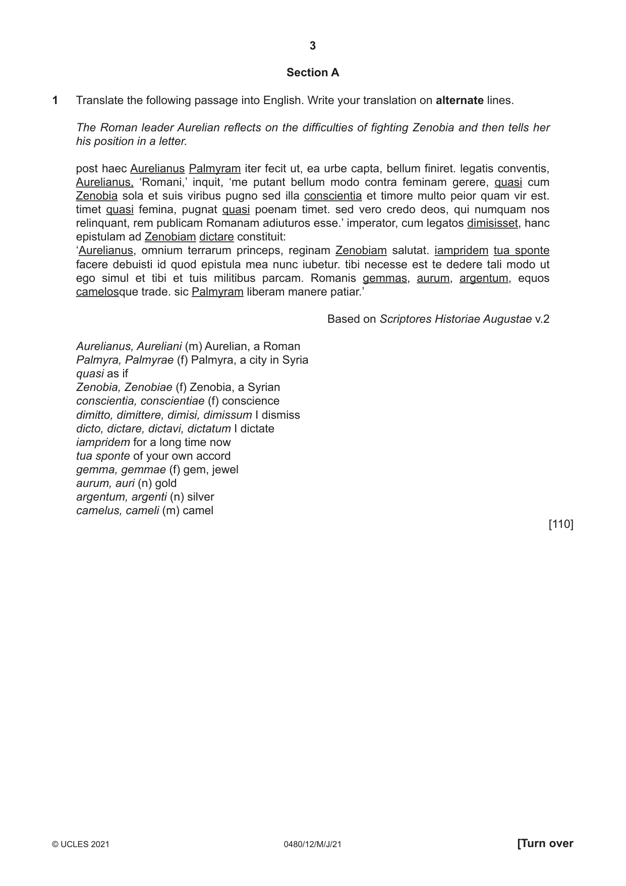 Cambridge IGCSE Latin 0480 2021 May/June Paper 1 · Variant 2 question paper, page 3 of 8