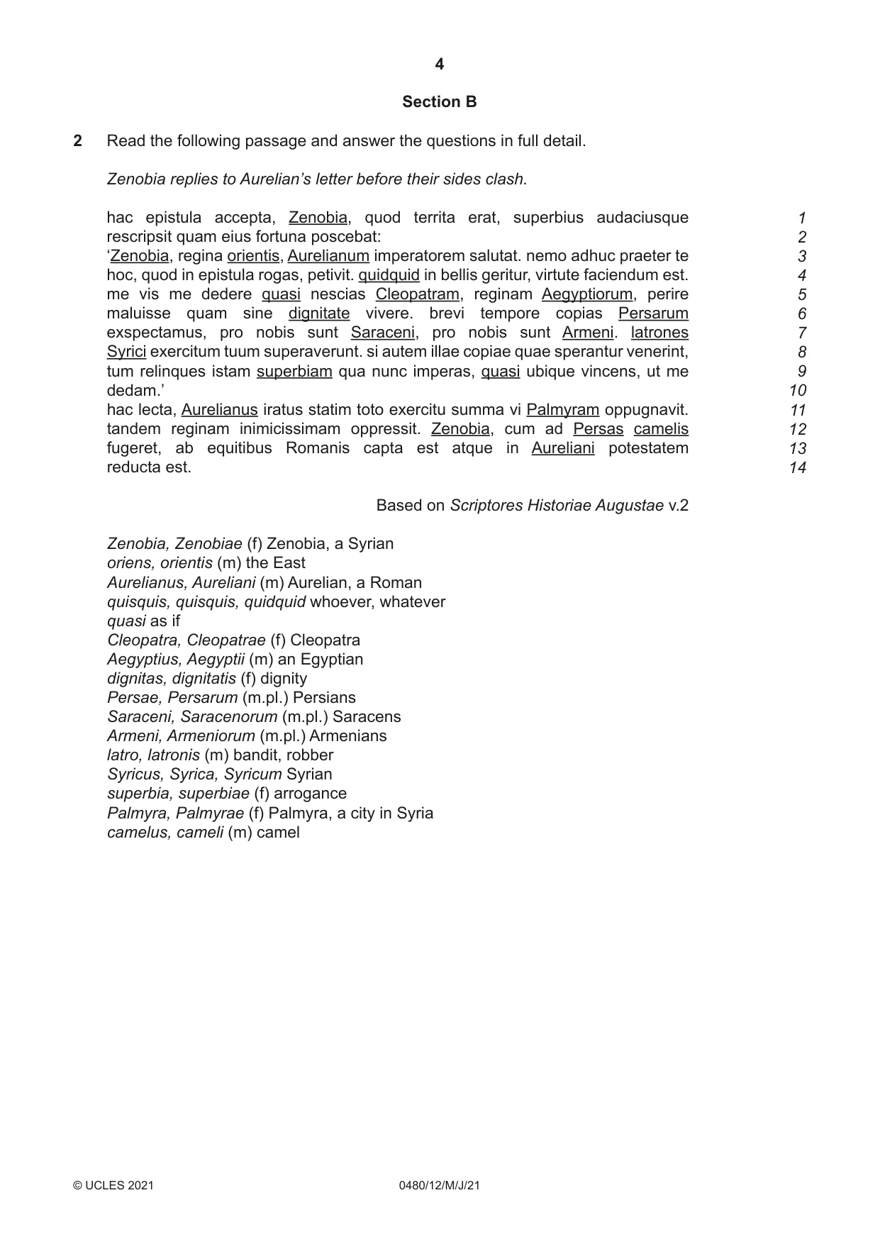 Cambridge IGCSE Latin 0480 2021 May/June Paper 1 · Variant 2 question paper, page 4 of 8