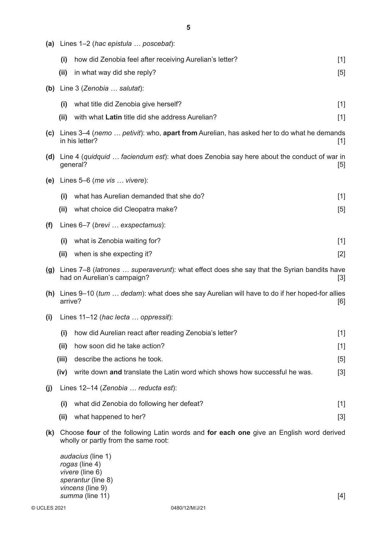 Cambridge IGCSE Latin 0480 2021 May/June Paper 1 · Variant 2 question paper, page 5 of 8