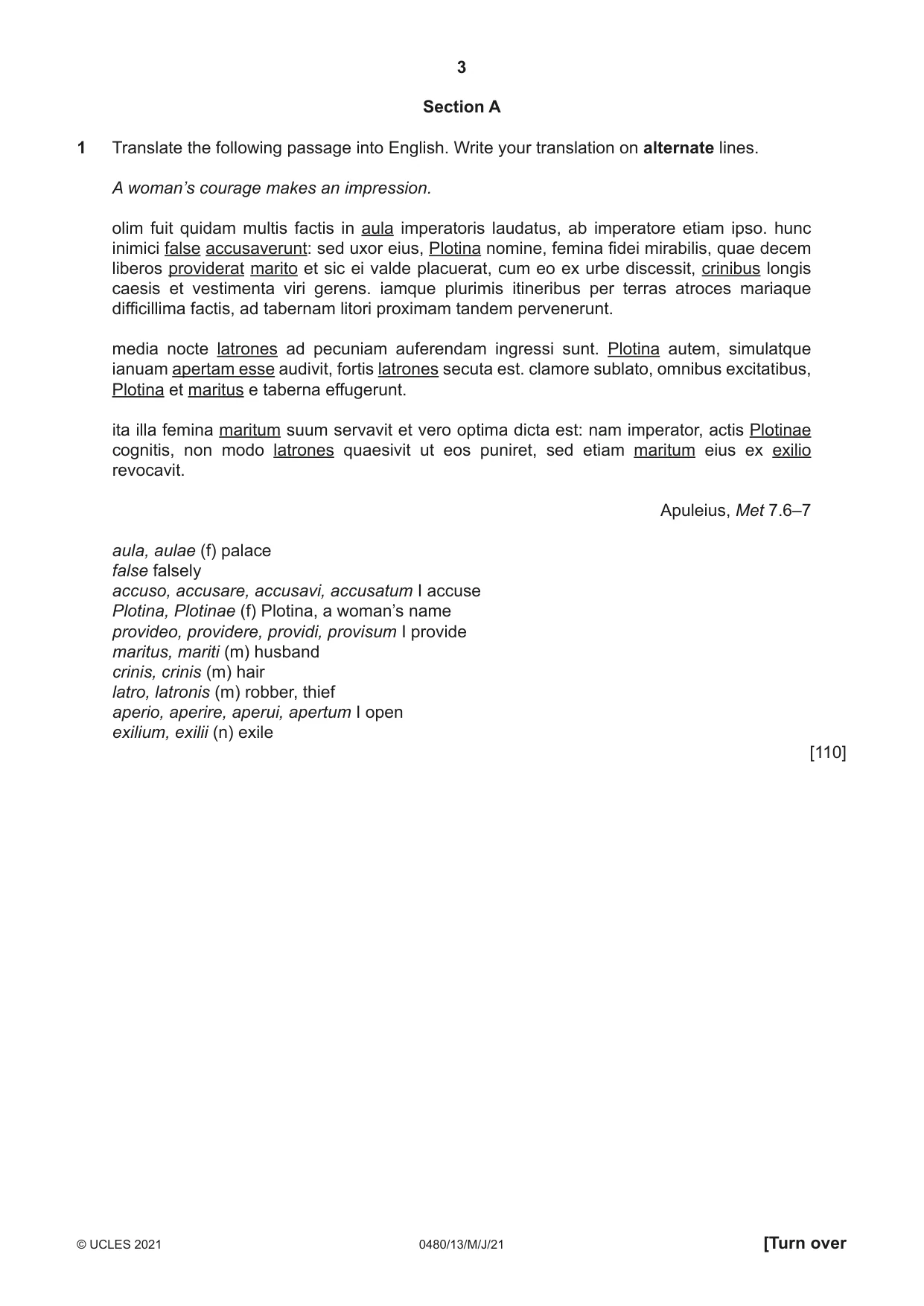 Cambridge IGCSE Latin 0480 2021 May/June Paper 1 · Variant 3 question paper, page 3 of 8