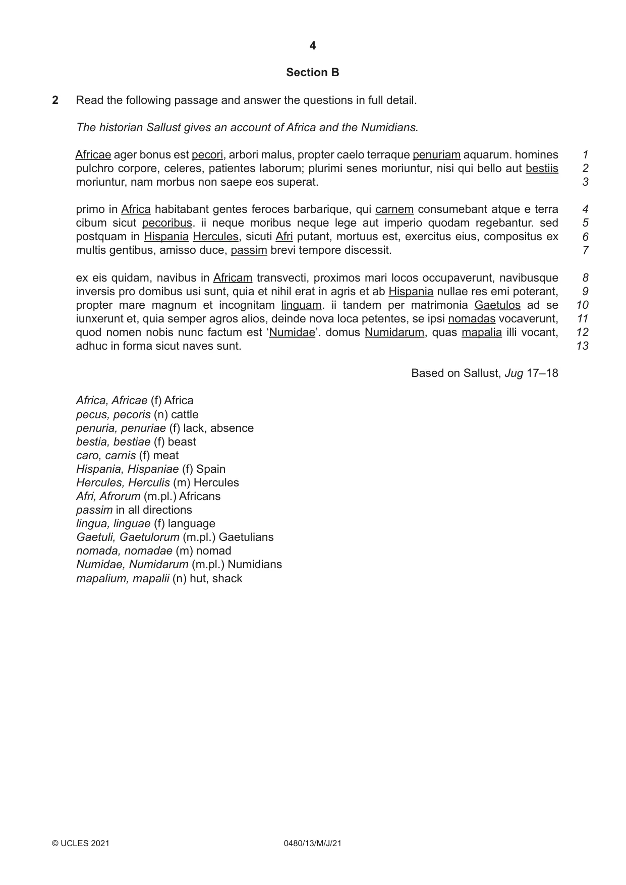 Cambridge IGCSE Latin 0480 2021 May/June Paper 1 · Variant 3 question paper, page 4 of 8