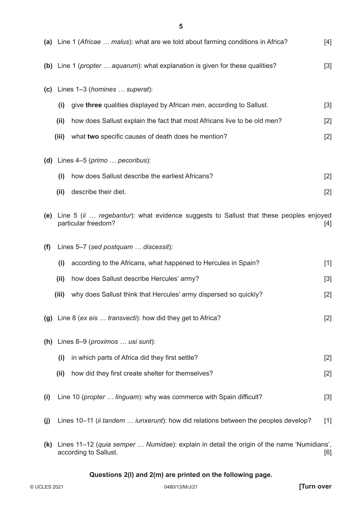 Cambridge IGCSE Latin 0480 2021 May/June Paper 1 · Variant 3 question paper, page 5 of 8