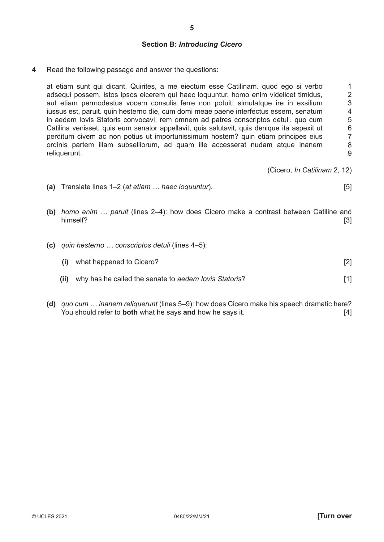 Cambridge IGCSE Latin 0480 2021 May/June Paper 2 · Variant 2 question paper, page 5 of 8