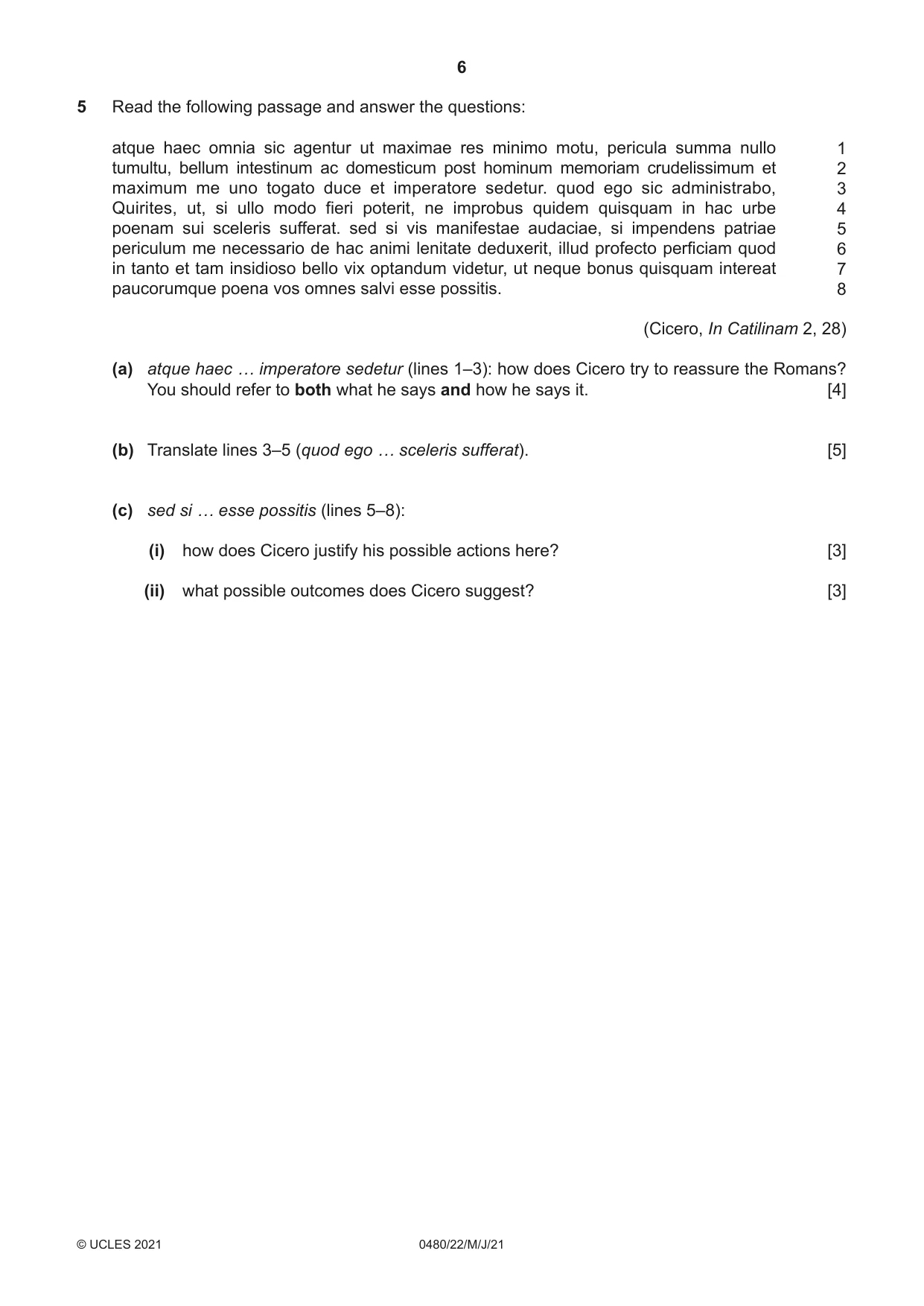 Cambridge IGCSE Latin 0480 2021 May/June Paper 2 · Variant 2 question paper, page 6 of 8