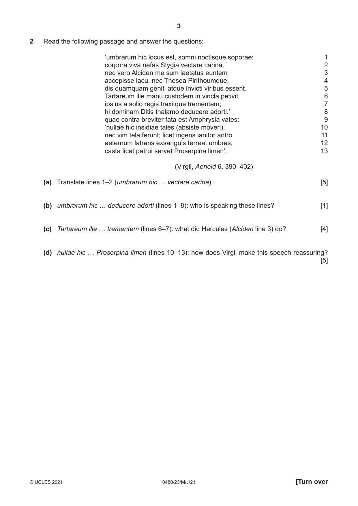 Cambridge IGCSE Latin 0480 2021 May/June Paper 2 · Variant 3 question paper, page 3 of 8
