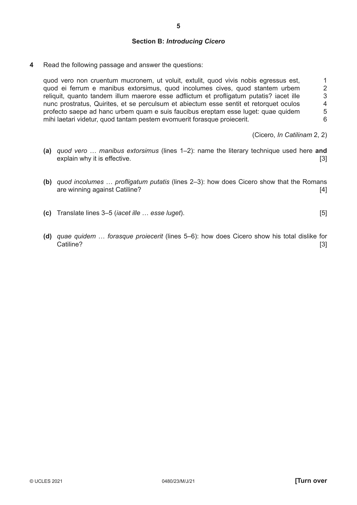 Cambridge IGCSE Latin 0480 2021 May/June Paper 2 · Variant 3 question paper, page 5 of 8