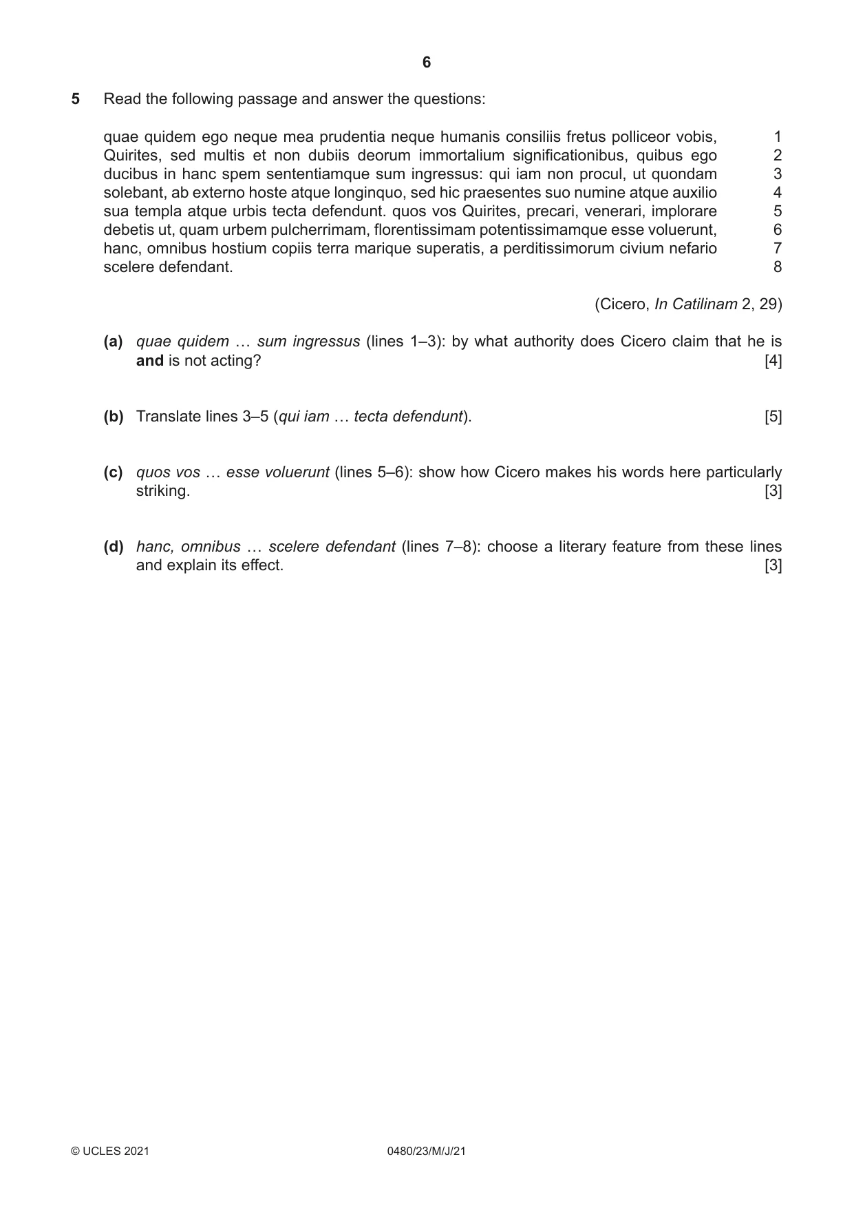 Cambridge IGCSE Latin 0480 2021 May/June Paper 2 · Variant 3 question paper, page 6 of 8
