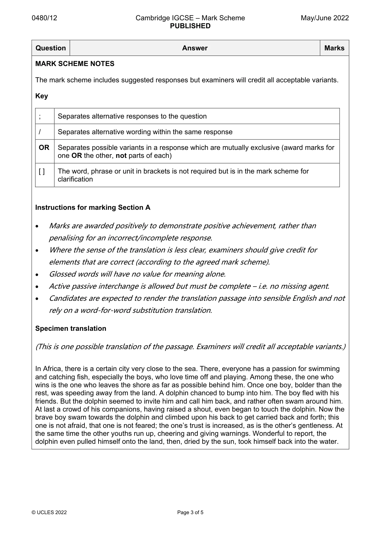 Mark scheme, page 3 of 5