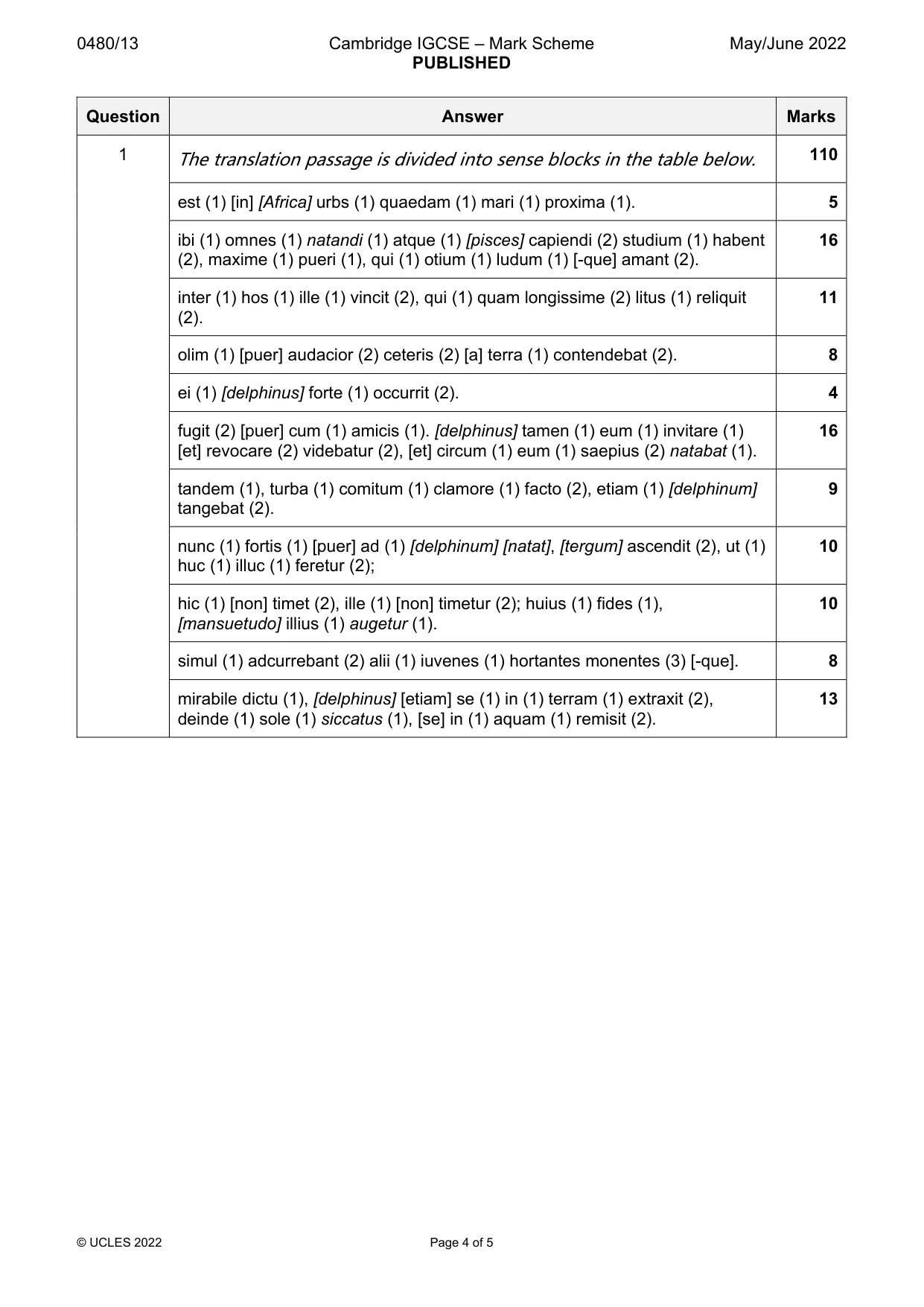 Mark scheme, page 4 of 5