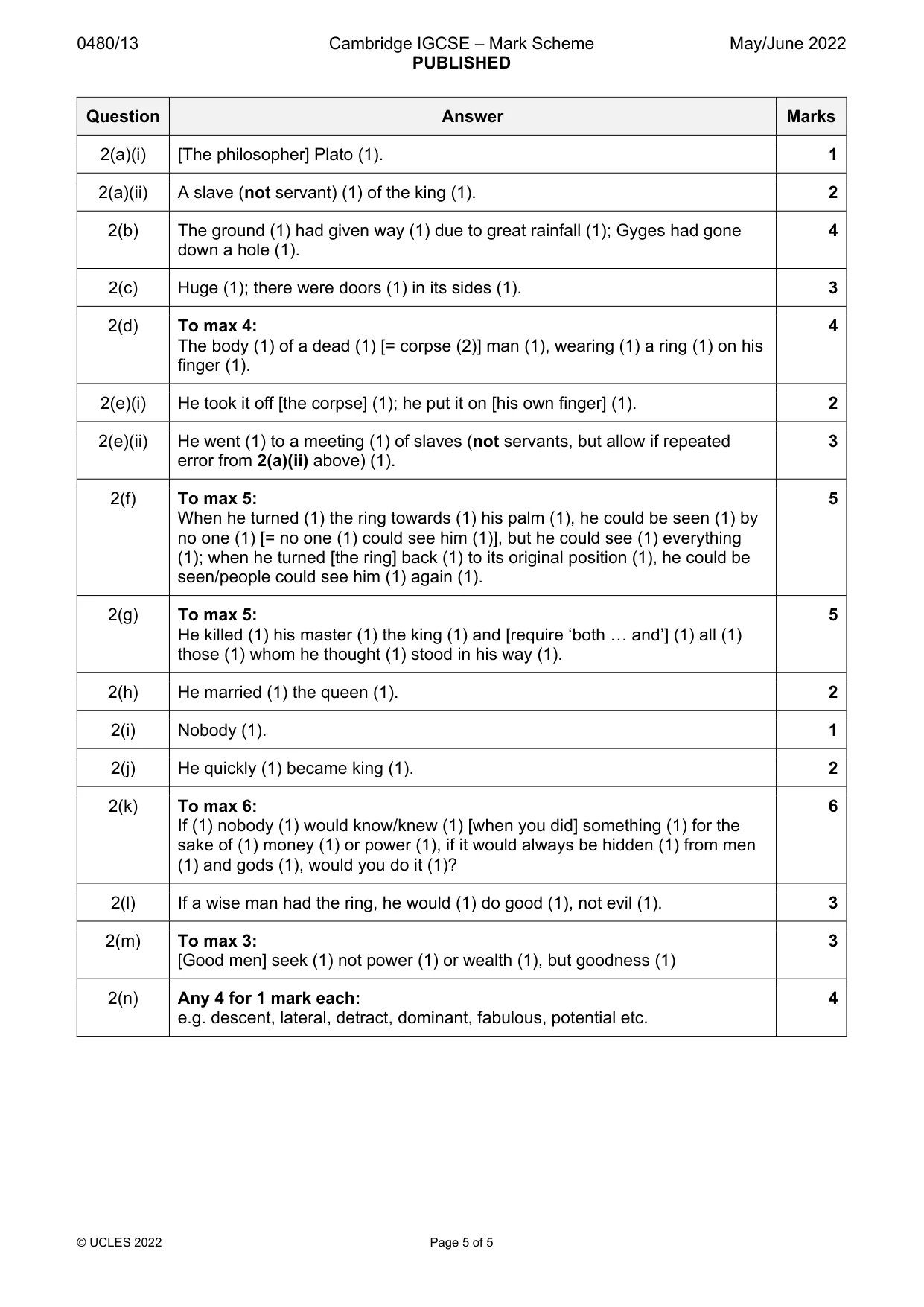 Mark scheme, page 5 of 5