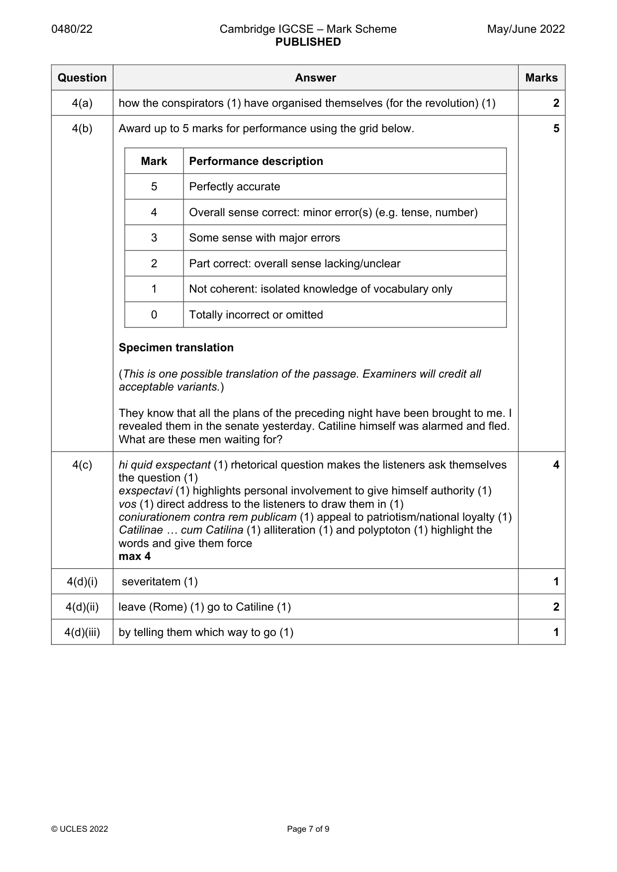 Mark scheme, page 7 of 9