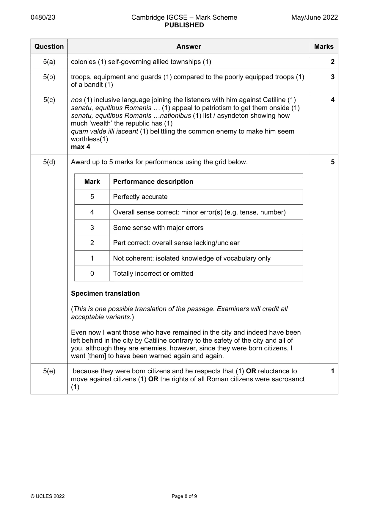 Mark scheme, page 8 of 9