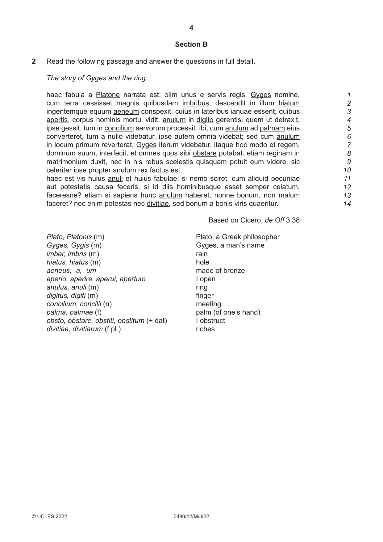 Cambridge IGCSE Latin 0480 2022 May/June Paper 1 · Variant 2 question paper, page 4 of 8