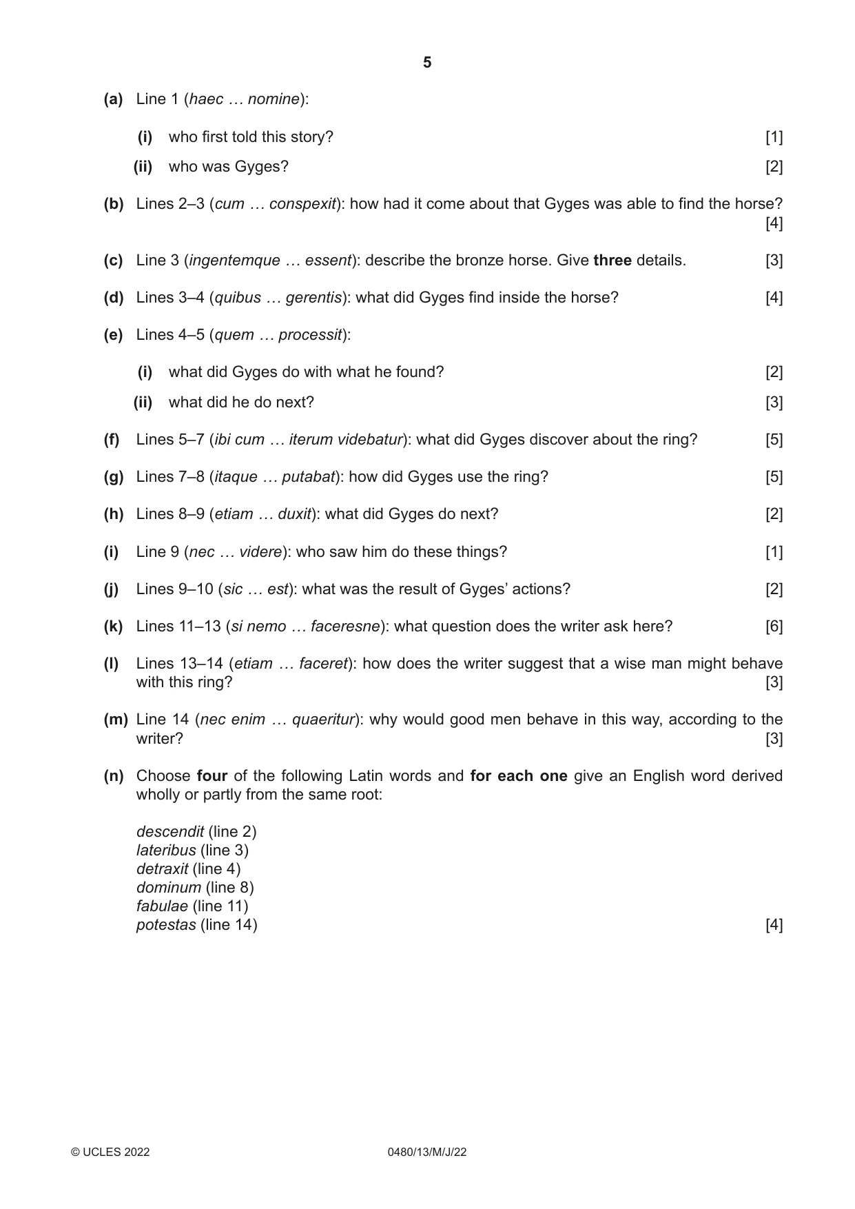 Cambridge IGCSE Latin 0480 2022 May/June Paper 1 · Variant 3 question paper, page 5 of 8