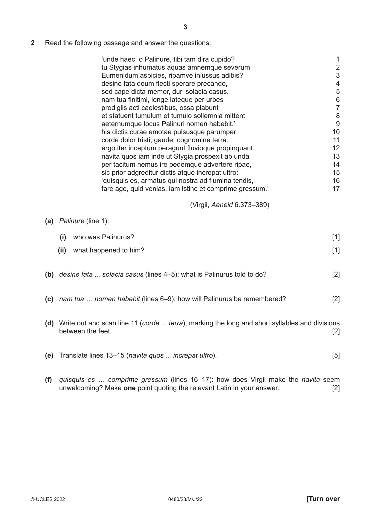 Cambridge IGCSE Latin 0480 2022 May/June Paper 2 · Variant 3 question paper, page 3 of 8