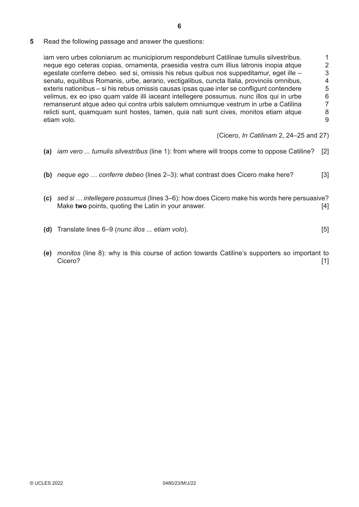 Cambridge IGCSE Latin 0480 2022 May/June Paper 2 · Variant 3 question paper, page 6 of 8