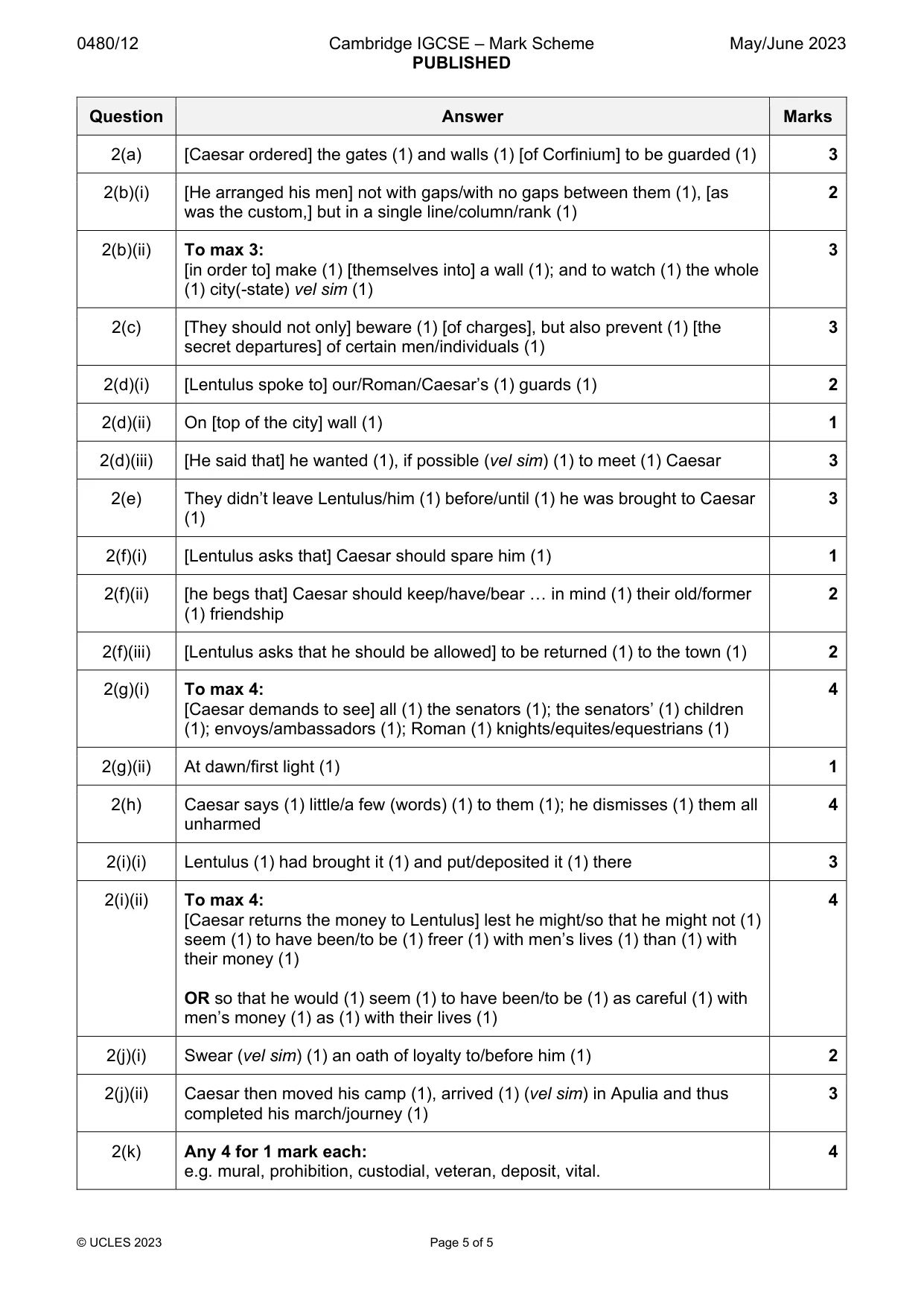 Mark scheme, page 5 of 5