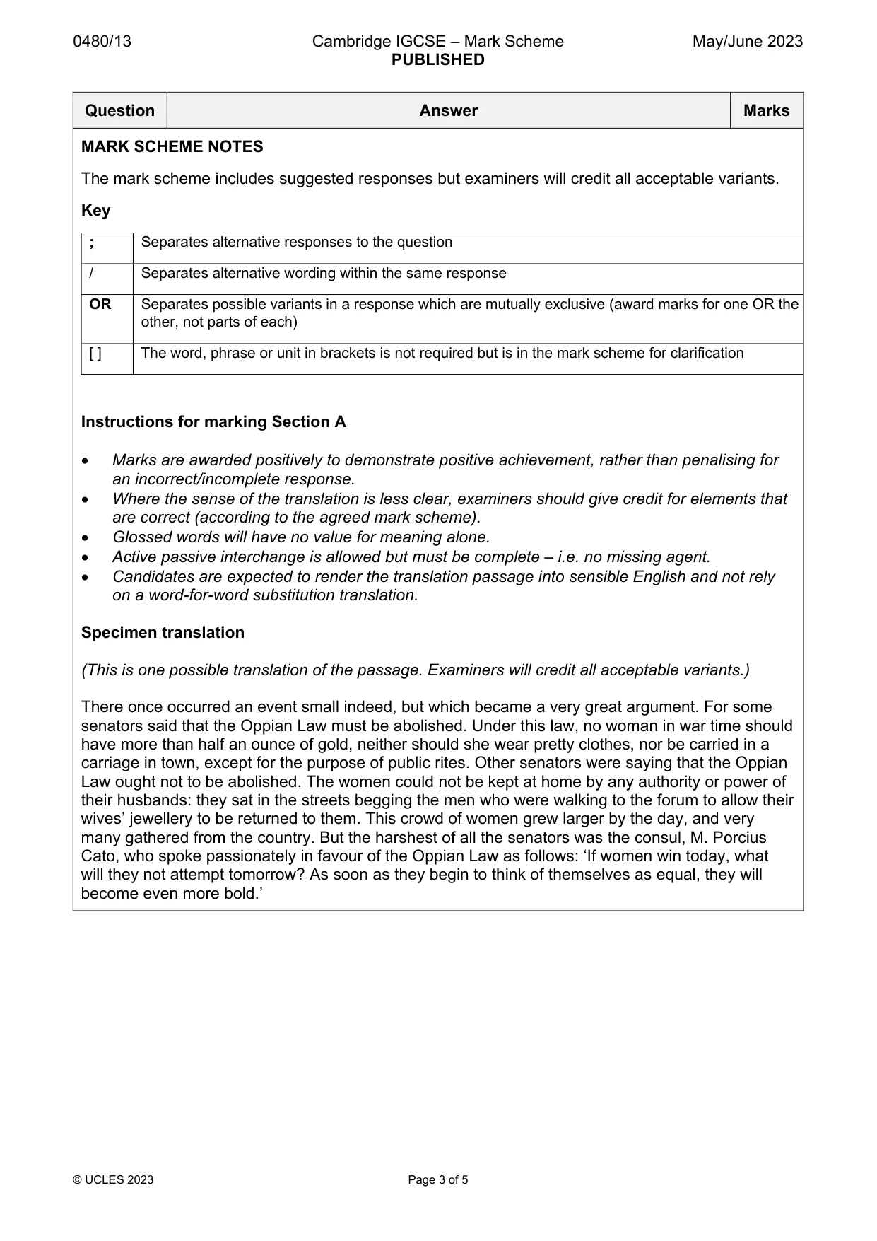 Mark scheme, page 3 of 5
