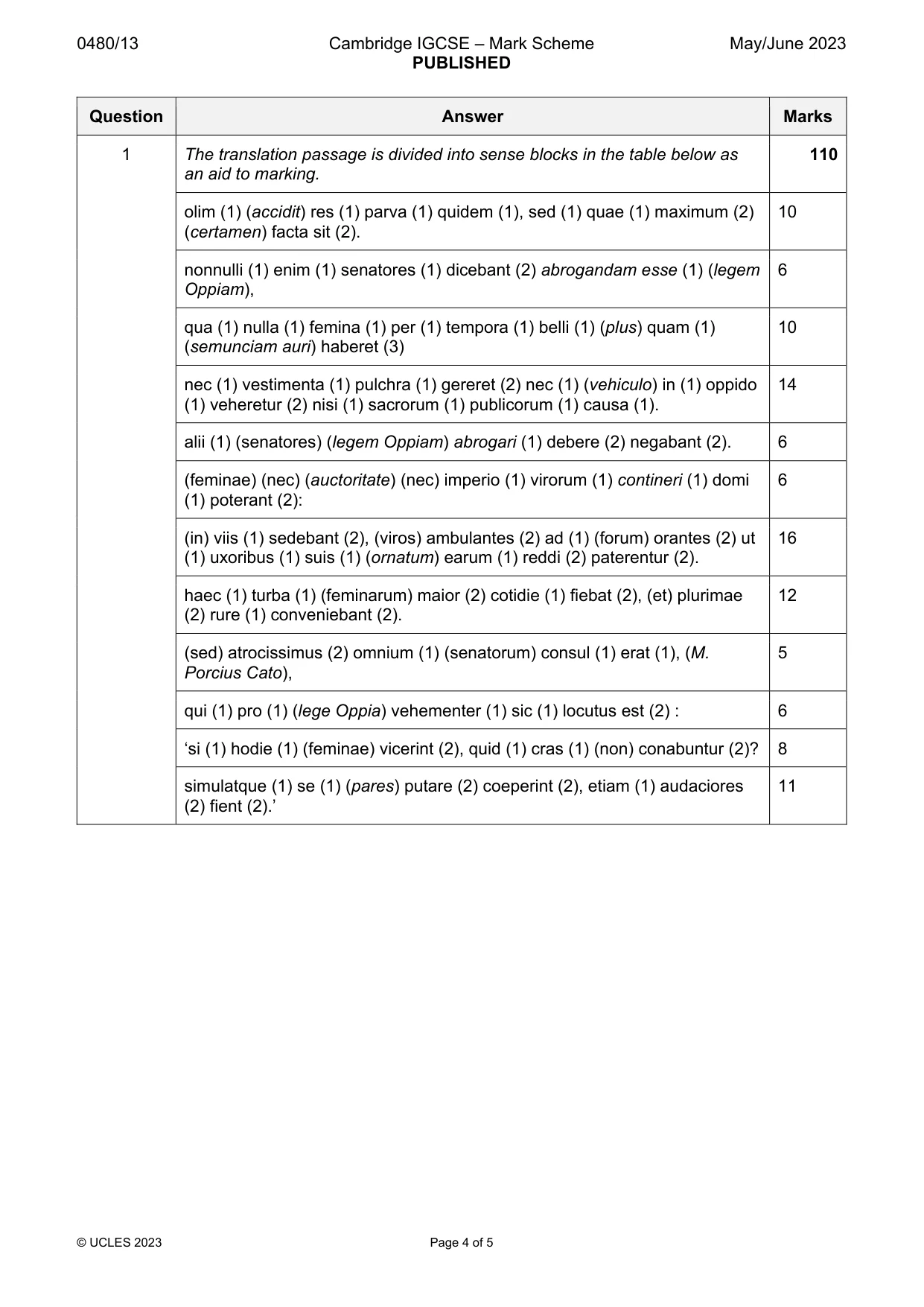 Mark scheme, page 4 of 5