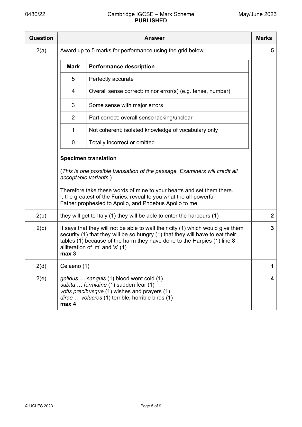 Mark scheme, page 5 of 9