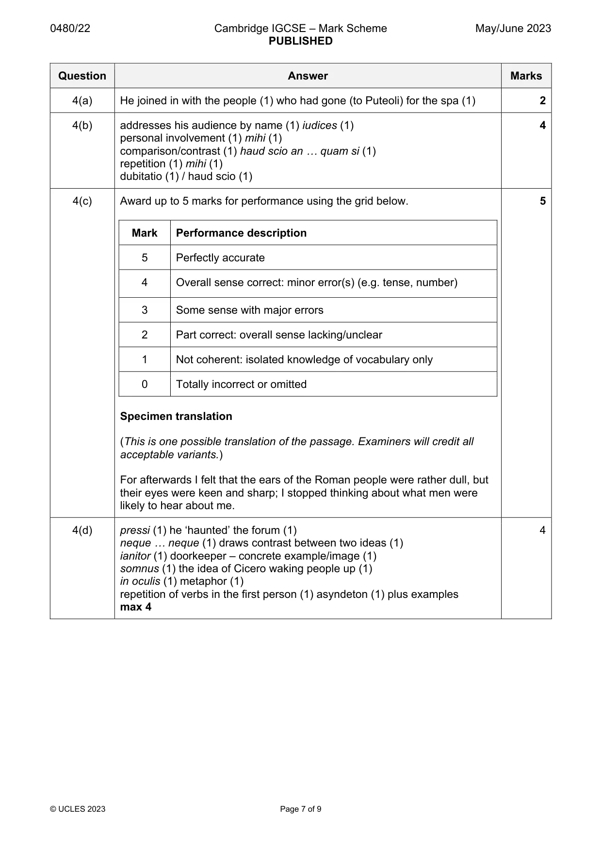 Mark scheme, page 7 of 9
