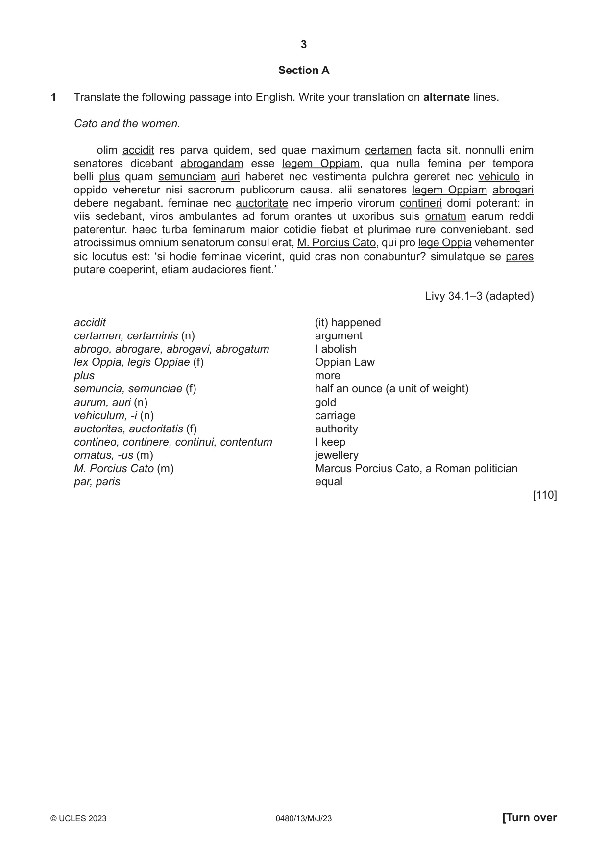 Cambridge IGCSE Latin 0480 2023 May/June Paper 1 · Variant 3 question paper, page 3 of 8
