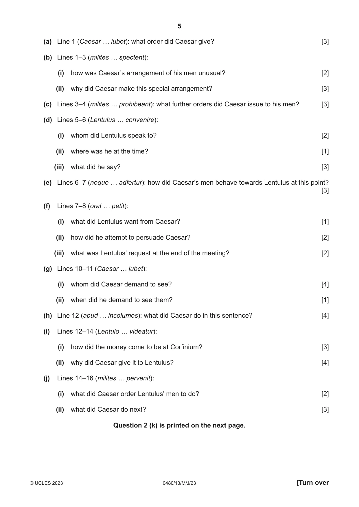 Cambridge IGCSE Latin 0480 2023 May/June Paper 1 · Variant 3 question paper, page 5 of 8