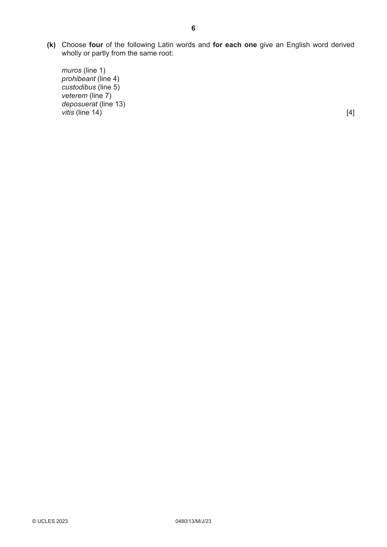 Cambridge IGCSE Latin 0480 2023 May/June Paper 1 · Variant 3 question paper, page 6 of 8