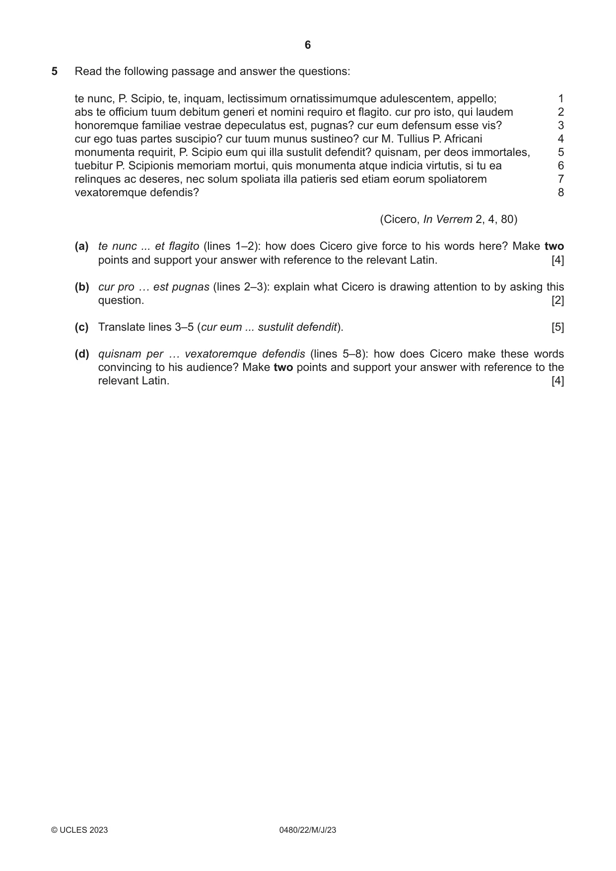 Cambridge IGCSE Latin 0480 2023 May/June Paper 2 · Variant 2 question paper, page 6 of 8