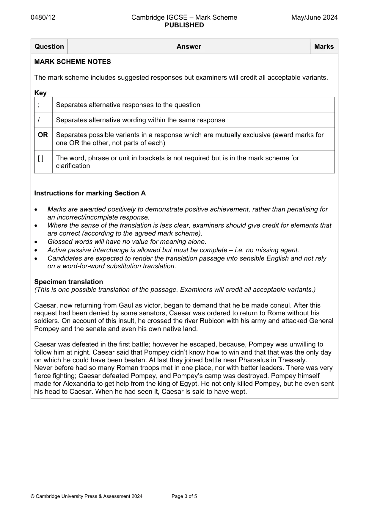 Mark scheme, page 3 of 5