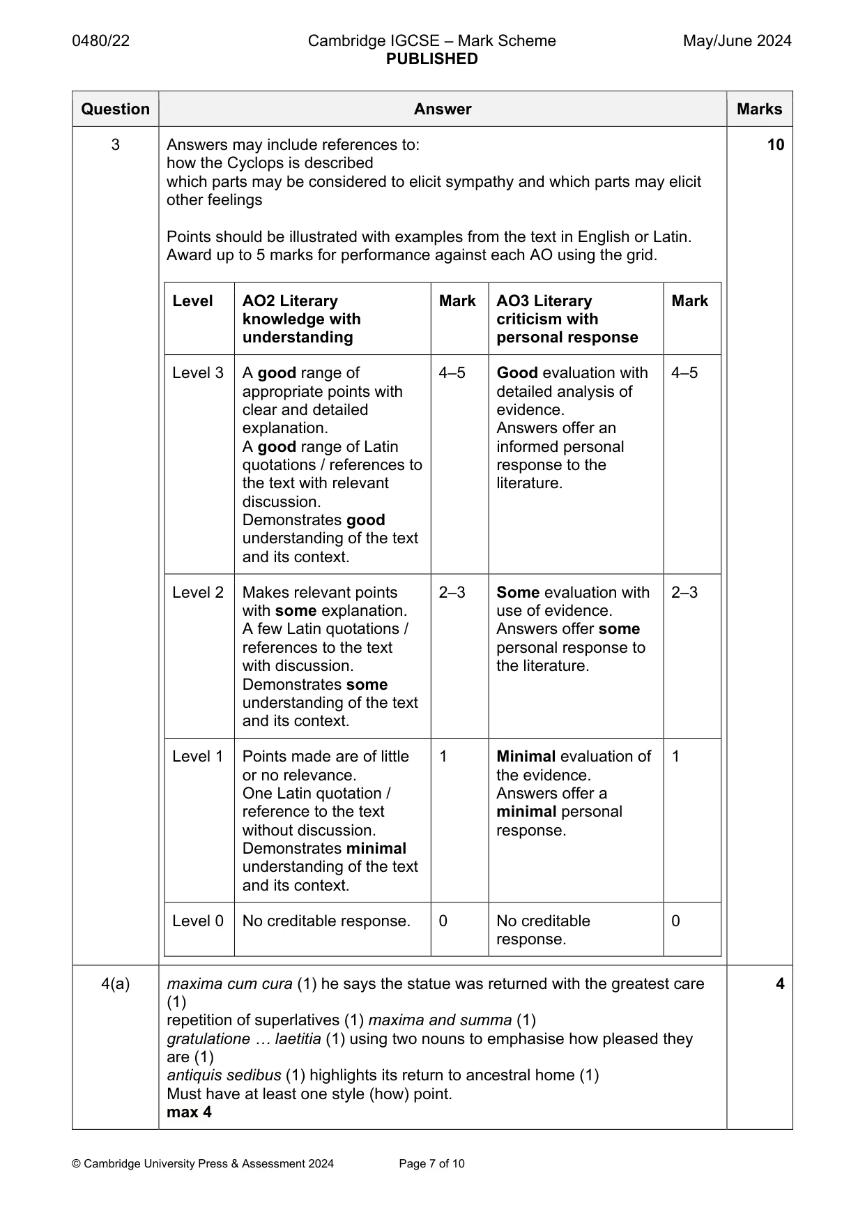 Mark scheme, page 7 of 10