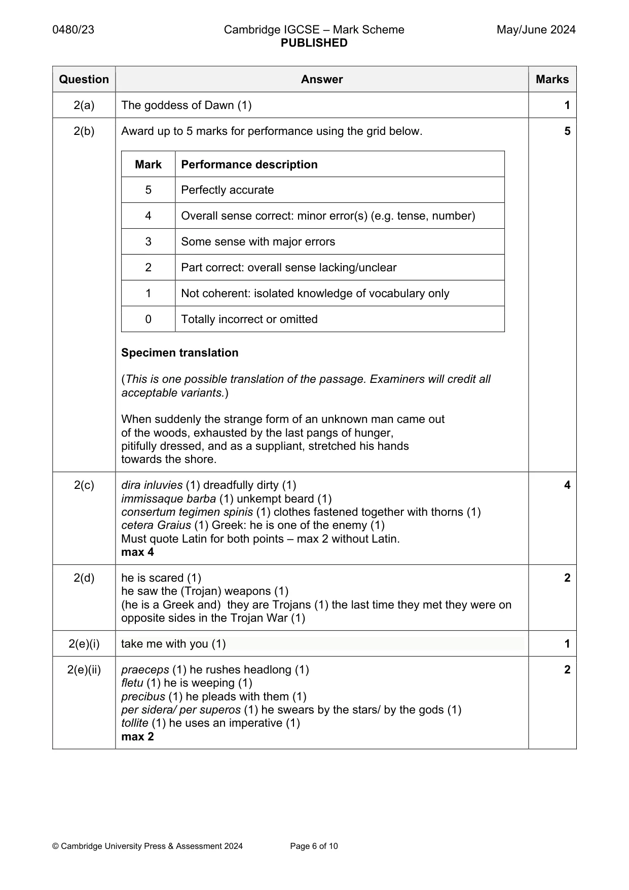 Mark scheme, page 6 of 10