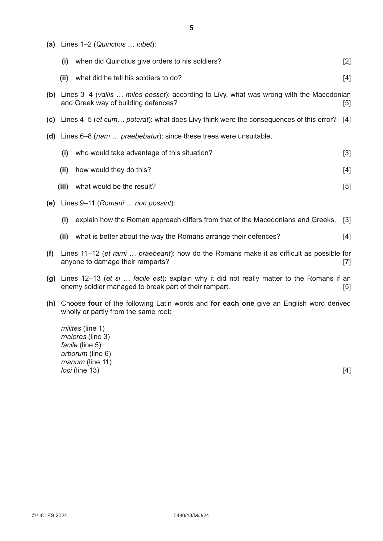 Cambridge IGCSE Latin 0480 2024 May/June Paper 1 · Variant 3 question paper, page 5 of 8