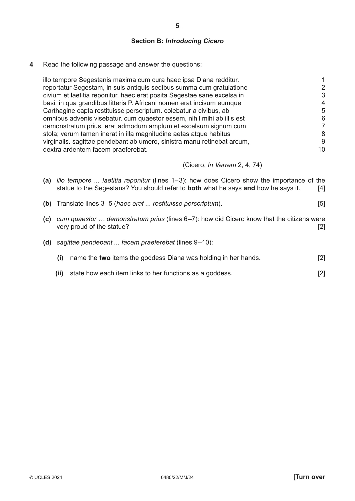 Cambridge IGCSE Latin 0480 2024 May/June Paper 2 · Variant 2 question paper, page 5 of 8
