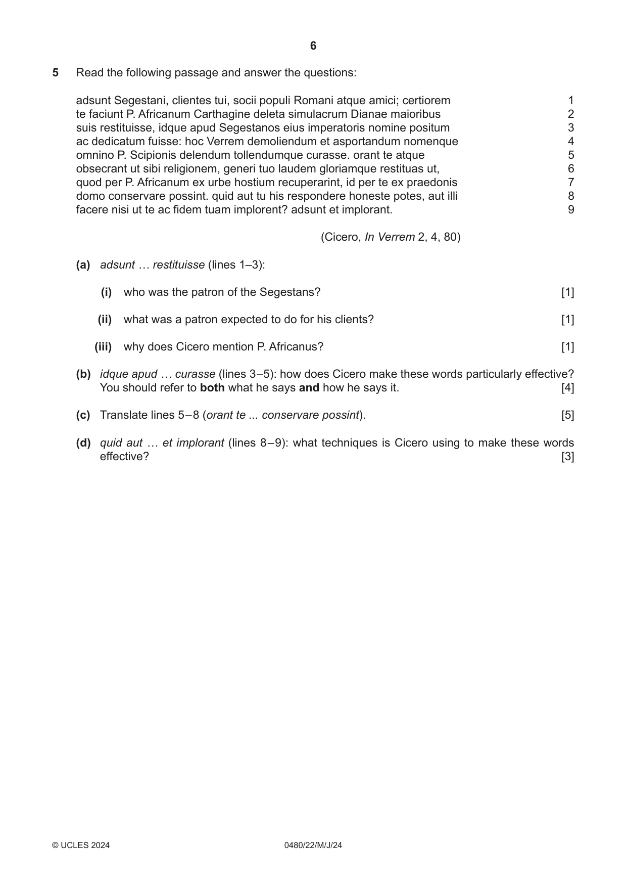 Cambridge IGCSE Latin 0480 2024 May/June Paper 2 · Variant 2 question paper, page 6 of 8