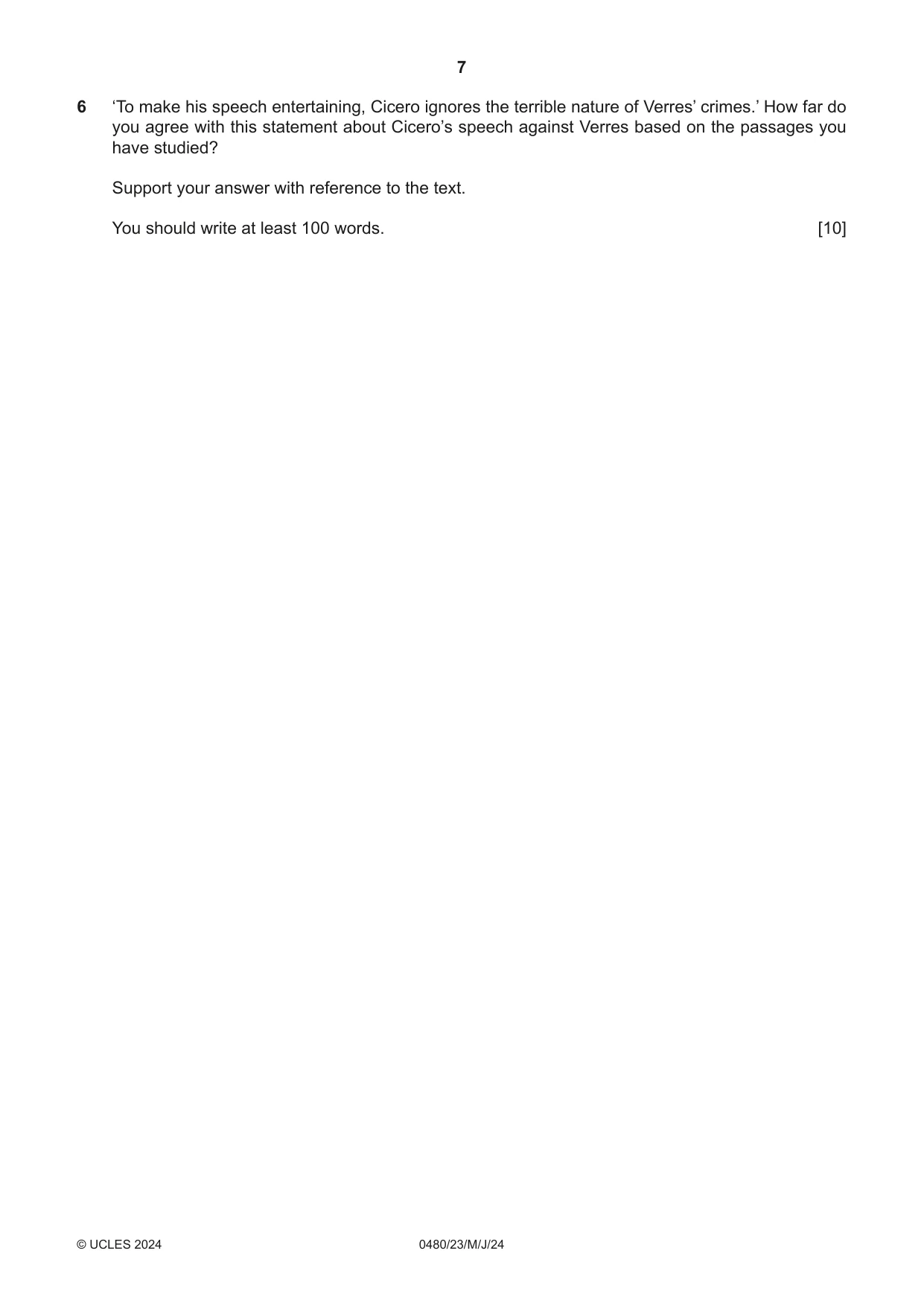 Cambridge IGCSE Latin 0480 2024 May/June Paper 2 · Variant 3 question paper, page 7 of 8