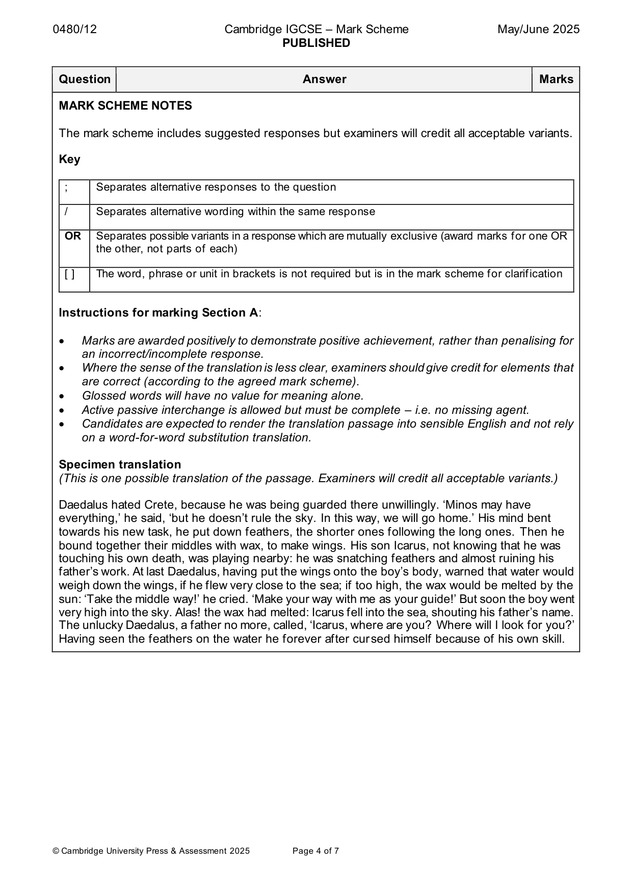 Mark scheme, page 4 of 7