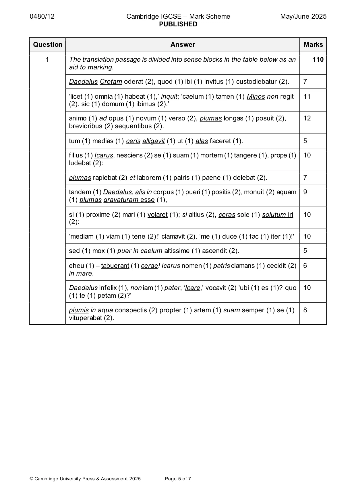 Mark scheme, page 5 of 7