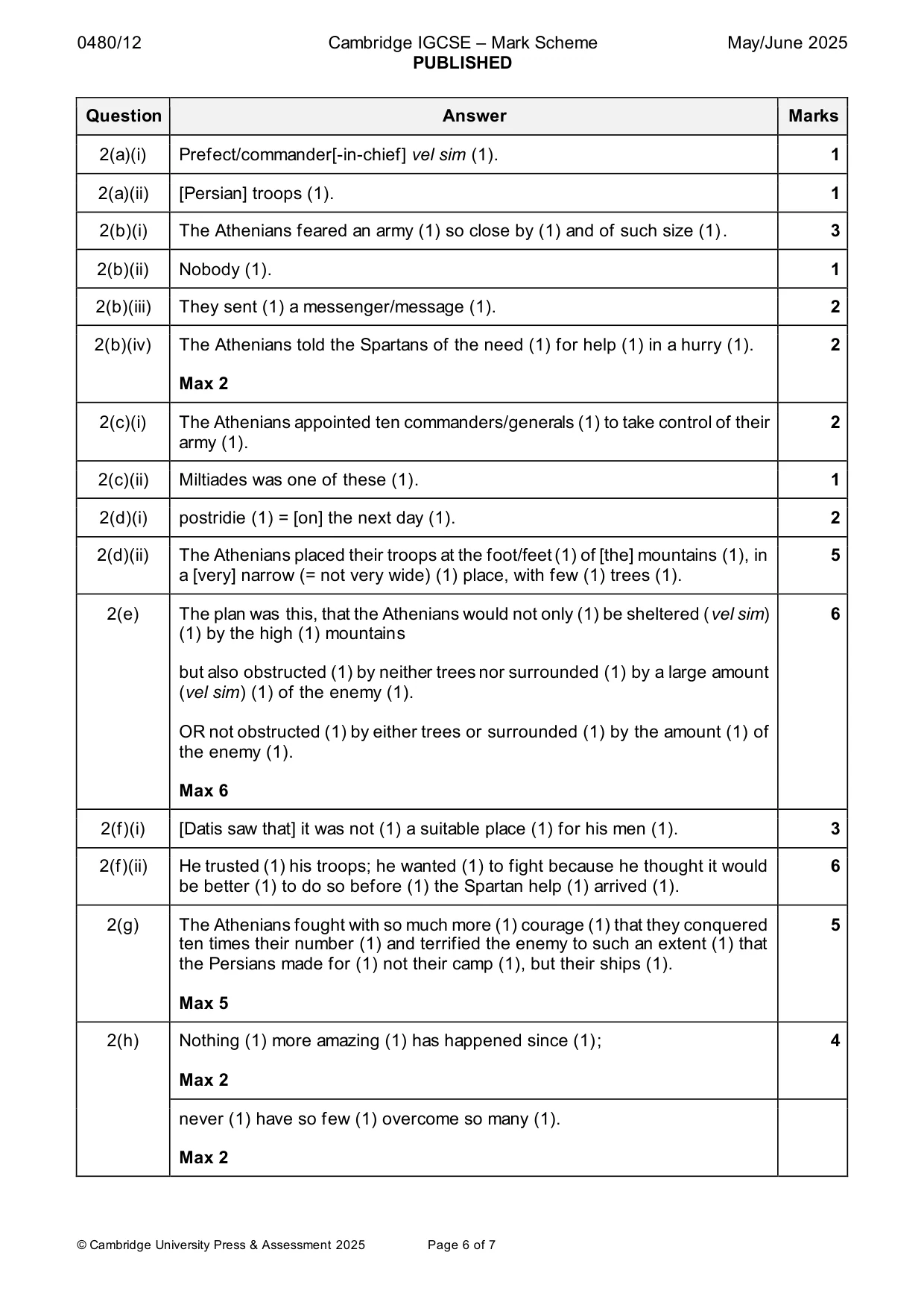 Mark scheme, page 6 of 7