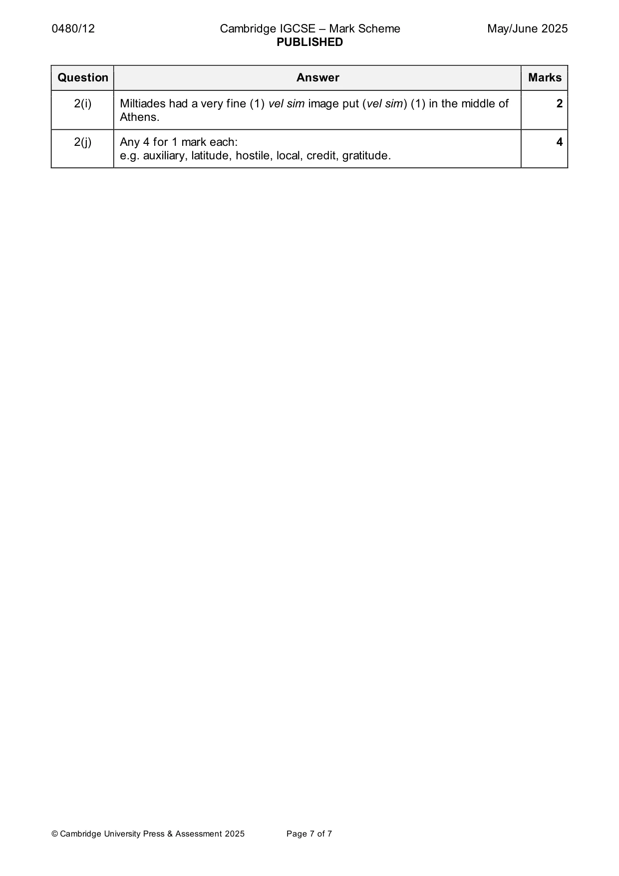 Mark scheme, page 7 of 7
